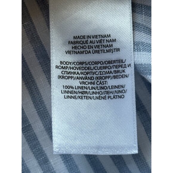 Ralph Lauren Black Label Button-Up Top Linen Waist Tie Blue & White Striped Sz S - Picture 7 of 8